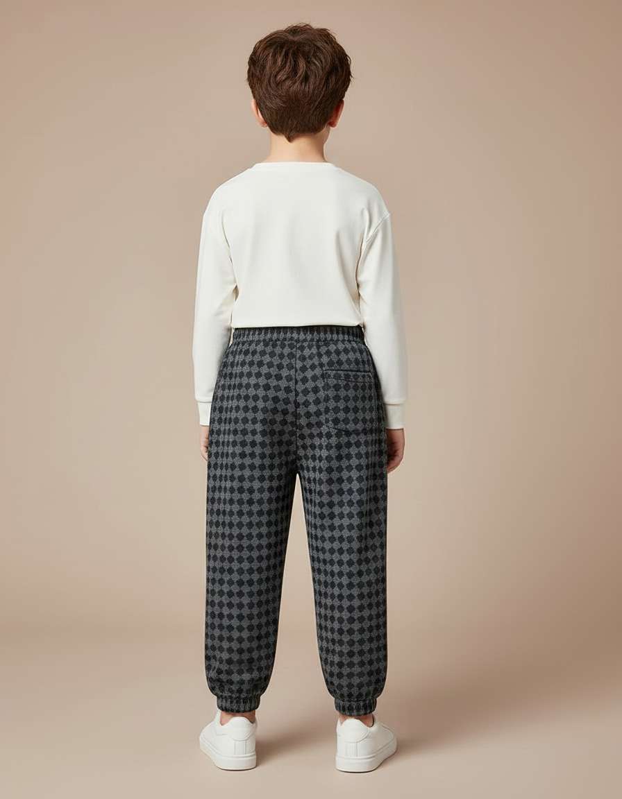 Pantalon Gris Carreaux Élastique Cheville Garçon - Molleton - vue 2