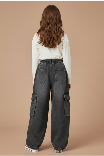 Pantalon Gris Cargo Ample Denim Enfant Décontracté - Jean - vue 2
