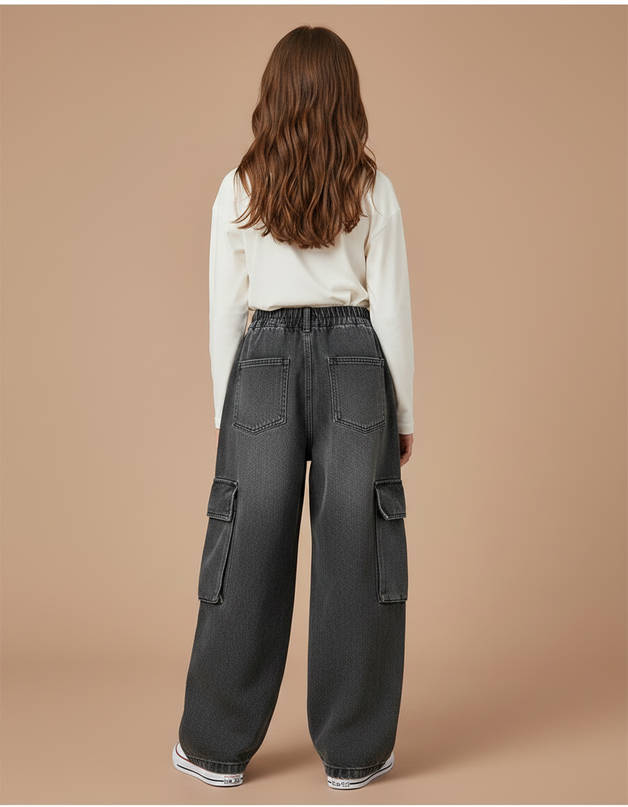 Pantalon Gris Cargo Ample Denim Enfant Décontracté - Jean - vue 2