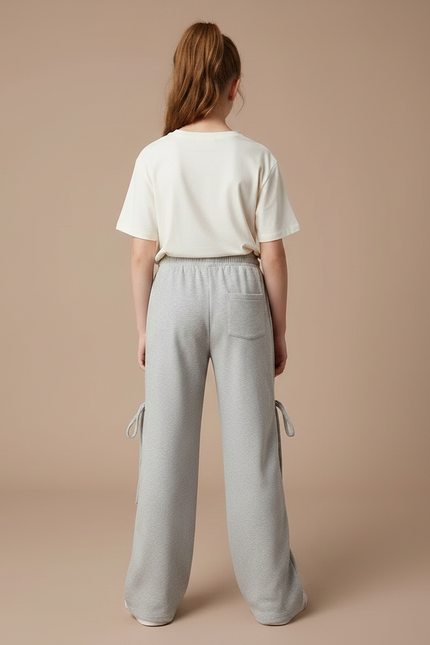 Pantalon Gris Ample Décontracté Molletonné Lacets Enfant - vue 2