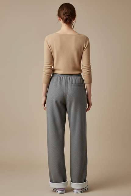 Pantalon Gris Ample Décontracté Molleton Doublé Femme - vue 2
