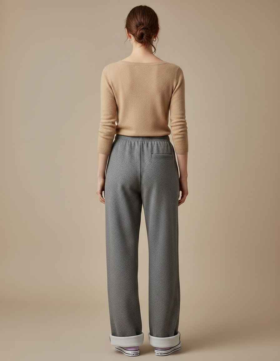 Pantalon Gris Ample Décontracté Molleton Doublé Femme - vue 2