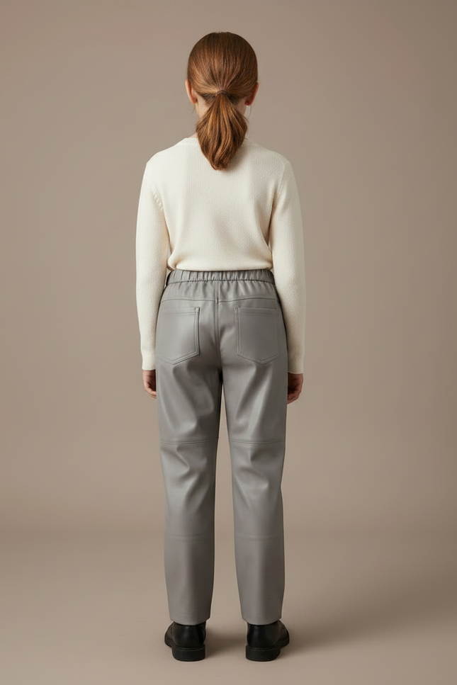 Pantalon Gris Simili Cuir Ample Élastique Femme - vue 2