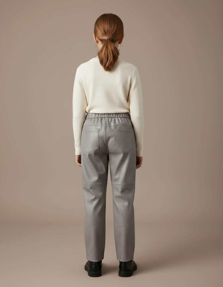 Pantalon Gris Simili Cuir Ample Élastique Femme - vue 2