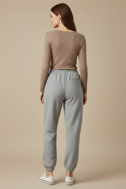Pantalon Gris Molletonné Ample Sport Décontracté Femme - vue 2