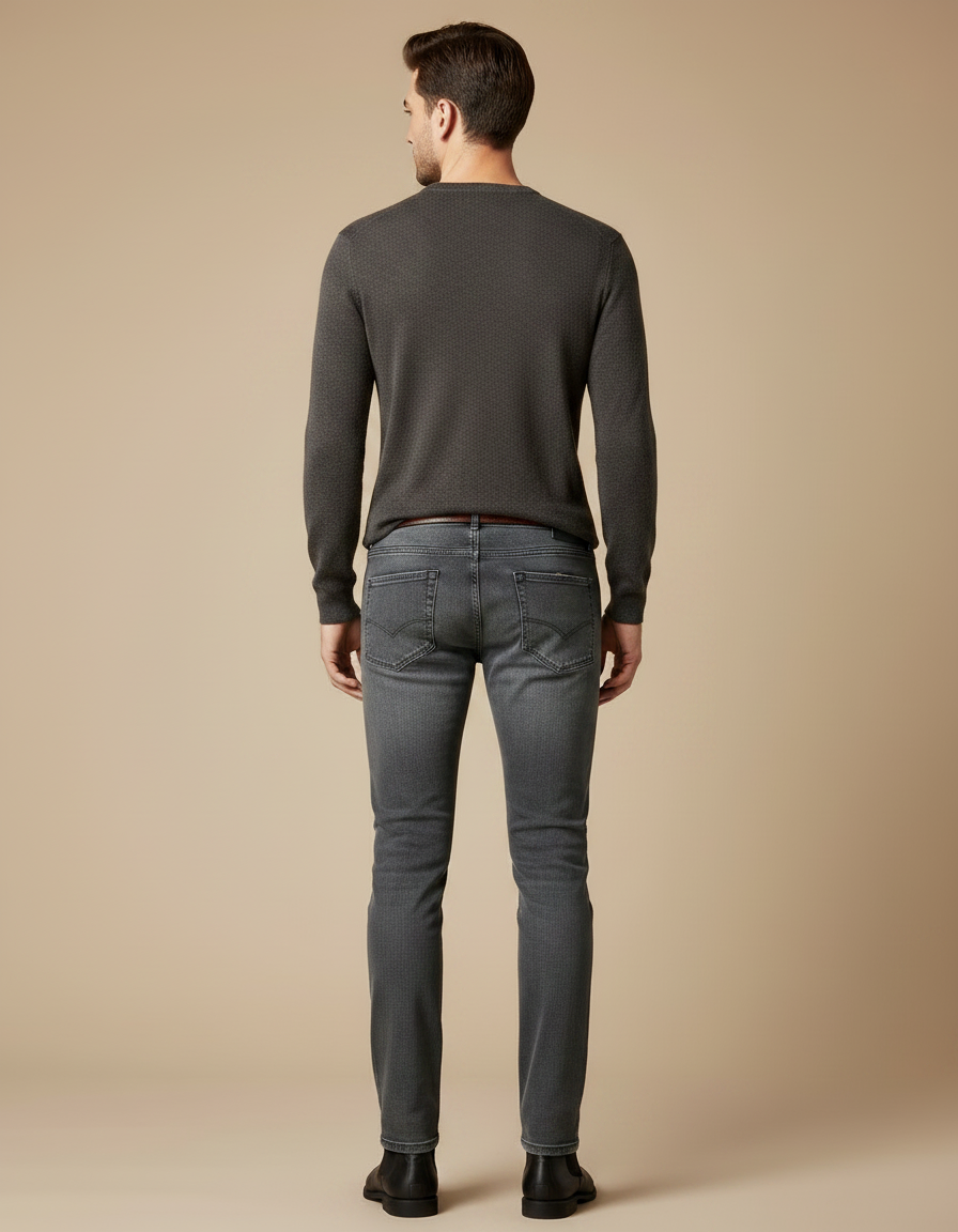 Pantalon Gris Jean Skinny Homme Décontracté Ajusté - vue 2