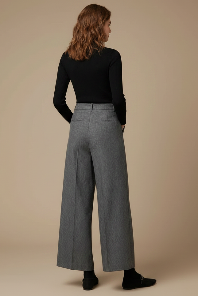 Pantalon Gris Laine Large Plissé Élégant Femme - vue 2