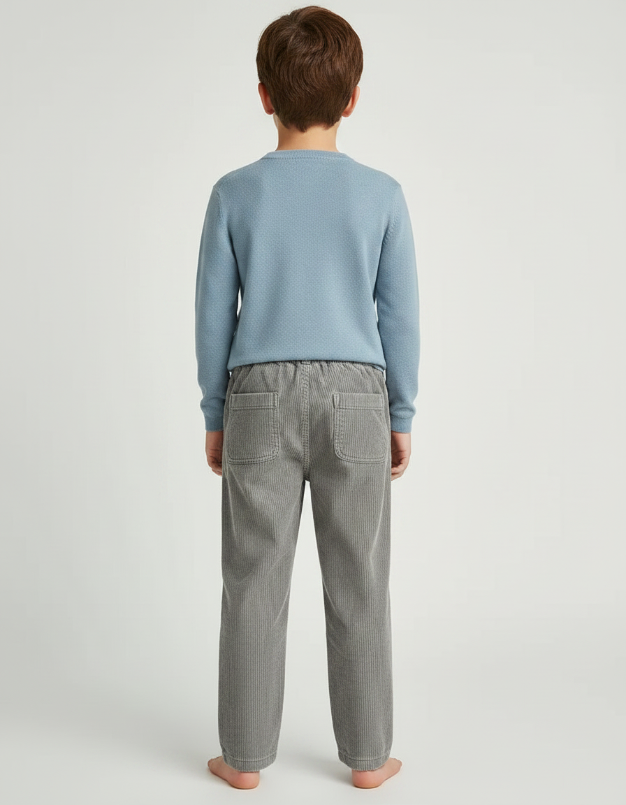 Pantalon Gris Côtelé Enfant Décontracté Ample - Cordé - vue 2