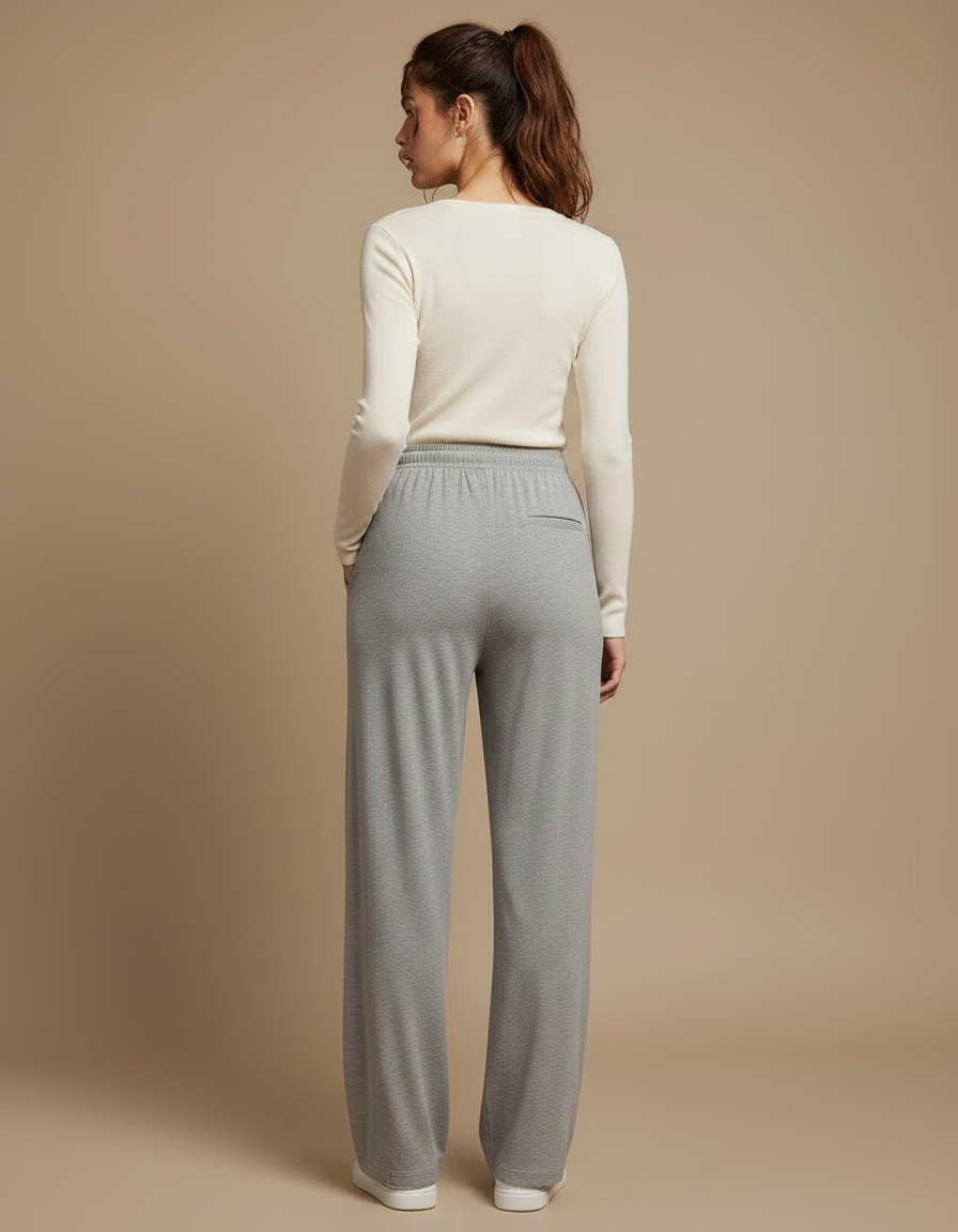 Pantalon Gris Fluide Ample Cordon Décontracté Femme - Maille - vue 2