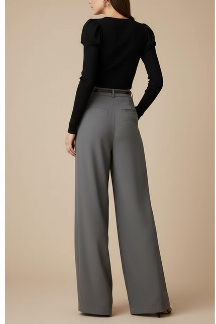 Pantalon Tailleur Large Gris - Polyester - vue 2