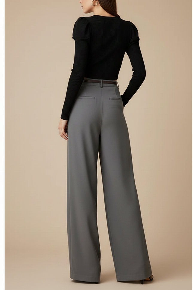 Pantalon Tailleur Large Gris - Polyester - vue 2