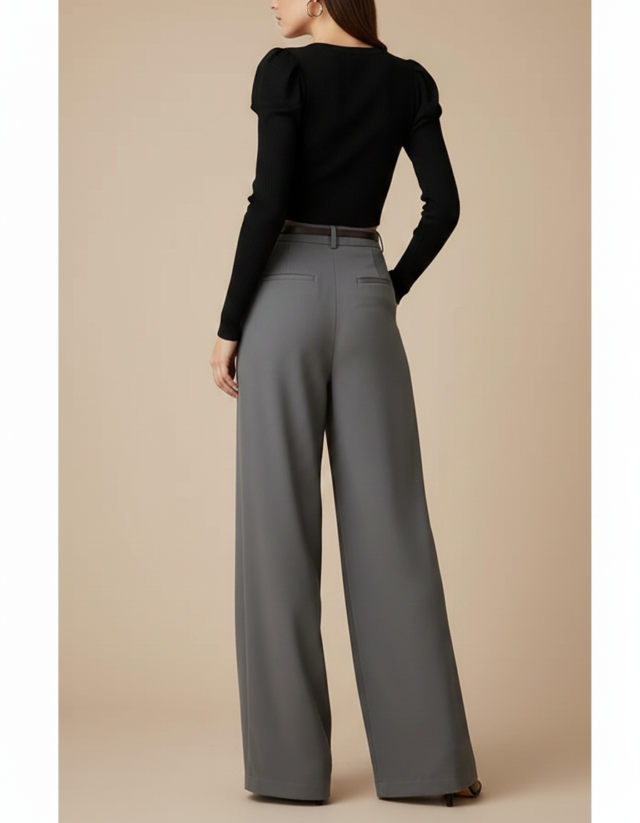 Pantalon Tailleur Large Gris - Polyester - vue 2