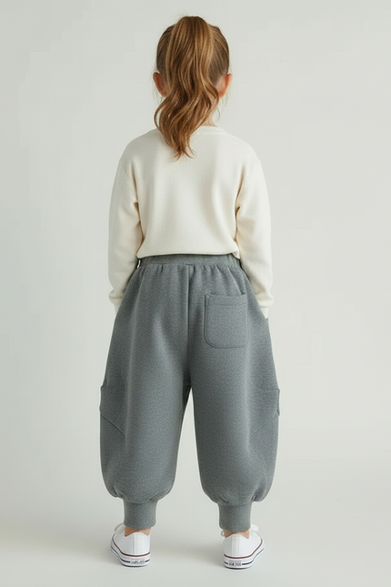 Pantalon Gris Harem Chaud Décontracté Enfant - Molleton - vue 2