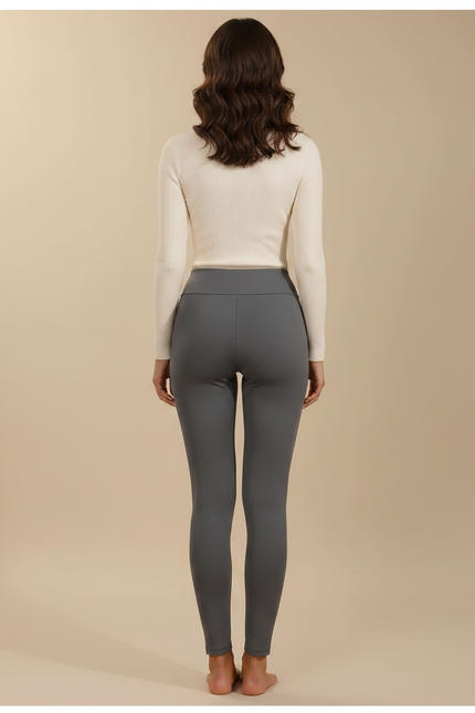 Pantalon Gris Slim Taille Haute Molletonné Femme - vue 2