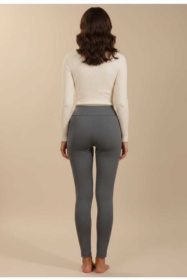 Pantalon Gris Slim Taille Haute Molletonné Femme - vue 2