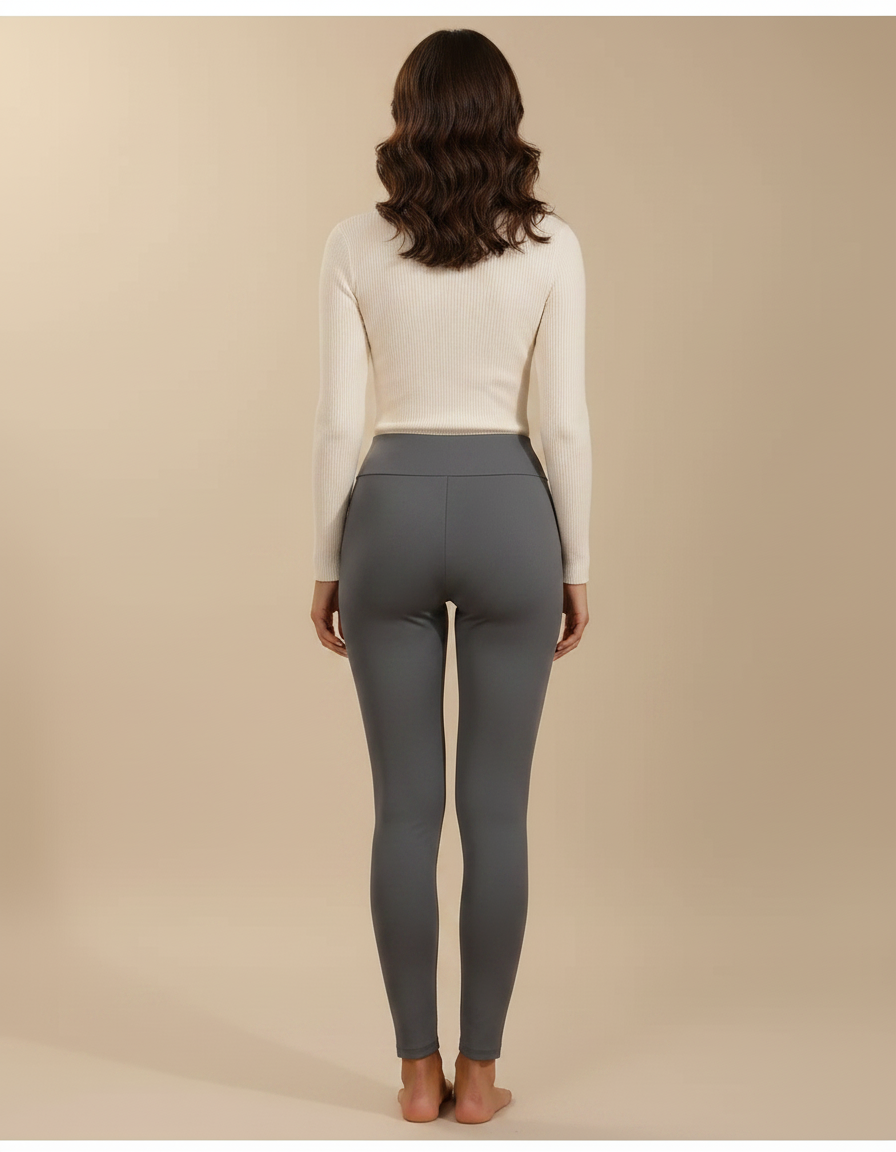 Pantalon Gris Slim Taille Haute Molletonné Femme - vue 2