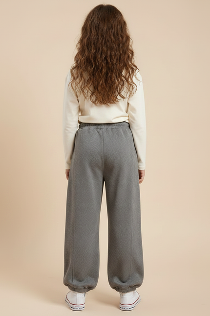 Pantalon Gris Ample Décontracté Confortable Molleton Fille - vue 2