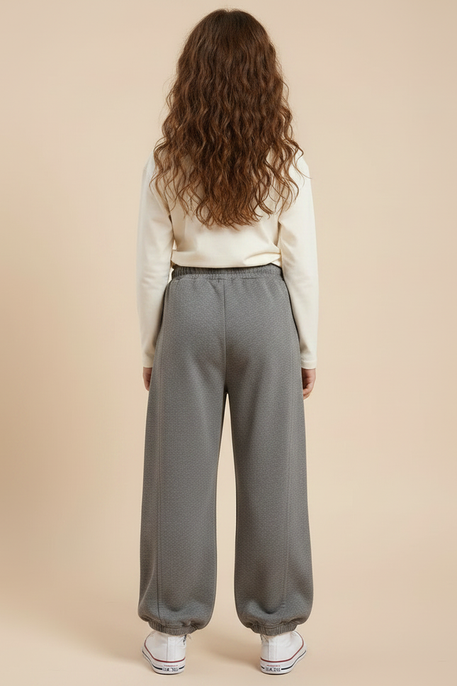 Pantalon Gris Ample Décontracté Confortable Molleton Fille - vue 2