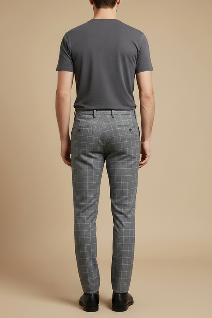 Pantalon Gris Carreaux Homme Habillé Élégant Slim - Laine - vue 2