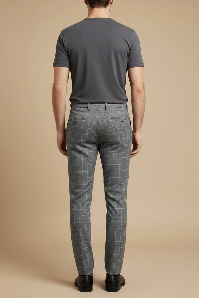 Pantalon Gris Carreaux Homme Habillé Élégant Slim - Laine - vue 2