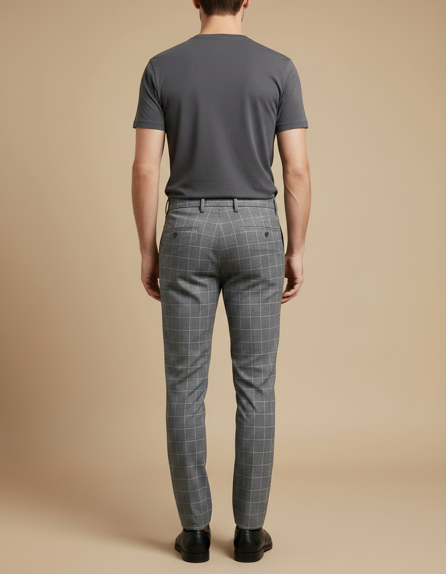Pantalon Gris Carreaux Homme Habillé Élégant Slim - Laine - vue 2