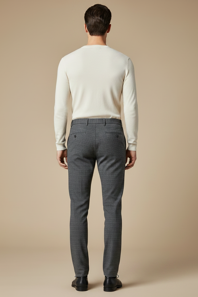 Pantalon Gris Homme Carreaux Élégant Droit Décontracté - Laine - vue 2