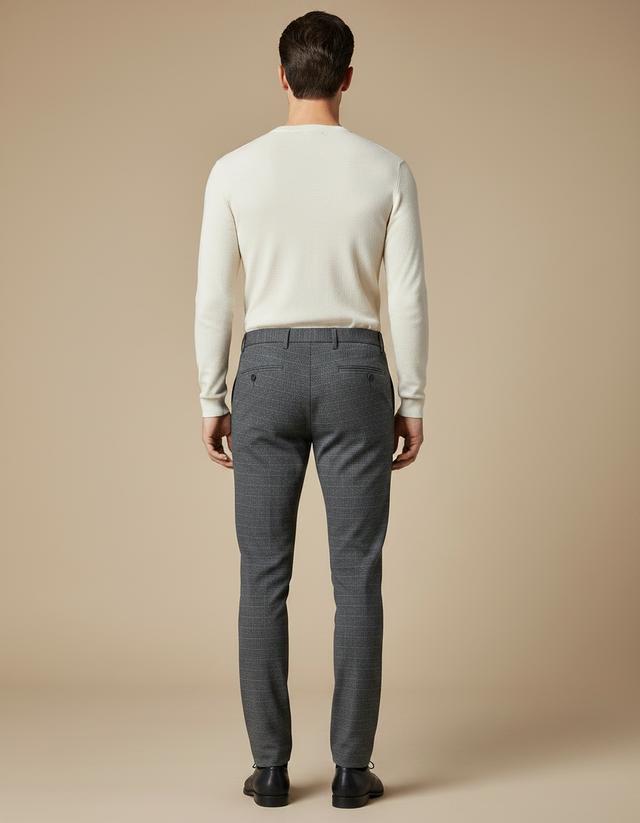 Pantalon Gris Homme Carreaux Élégant Droit Décontracté - Laine - vue 2