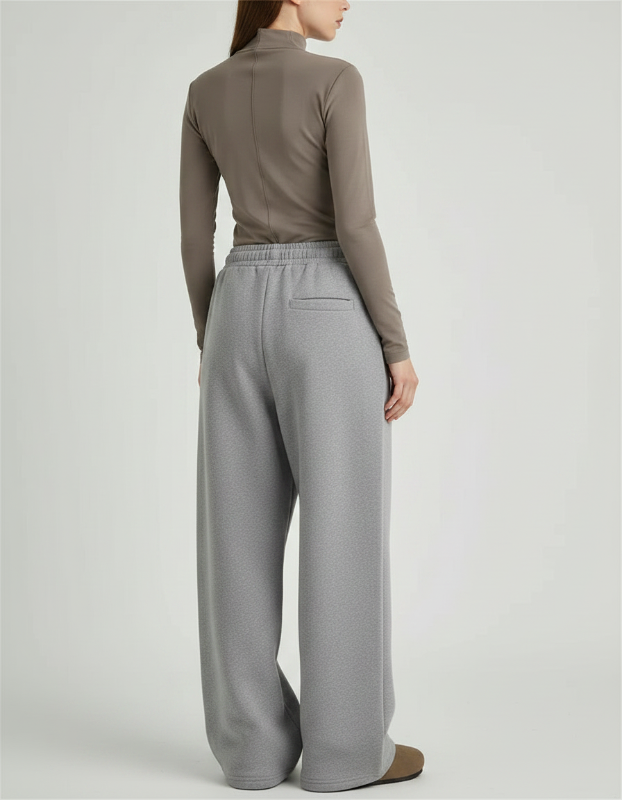 Pantalon Gris Ample Décontracté Molletonné Brodé - vue 2
