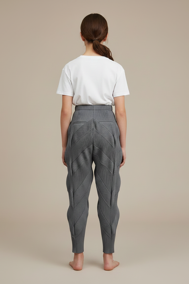 Pantalon Gris Plissé Fluide Décontracté Femme - Polyester - vue 2