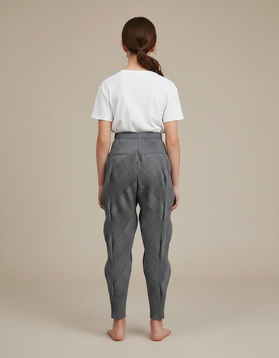 Pantalon Gris Plissé Fluide Décontracté Femme - Polyester - vue 2
