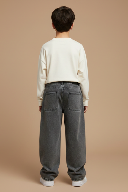 Pantalon Gris Denim Cargo Ample Garçon - Jean - vue 2