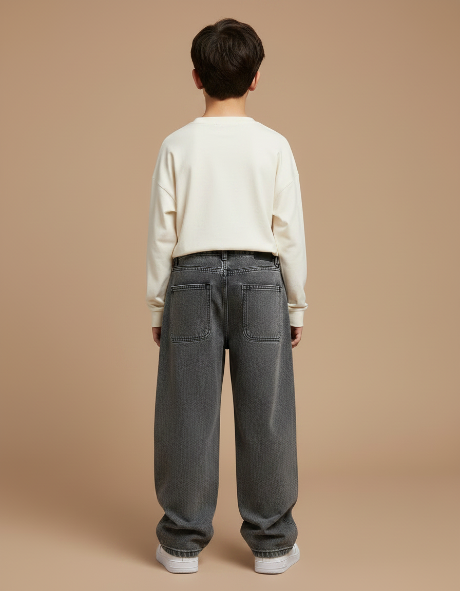 Pantalon Gris Denim Cargo Ample Garçon - Jean - vue 2
