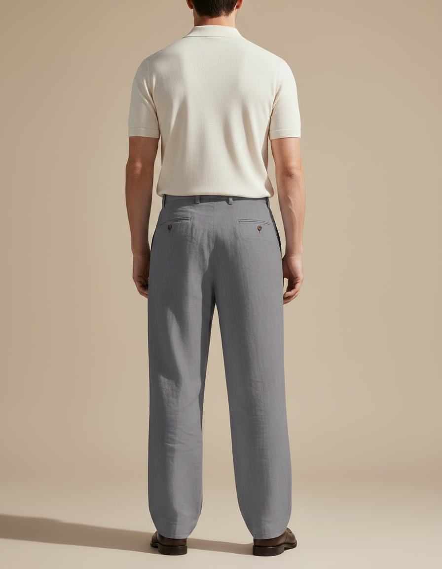 Pantalon Gris Ample Décontracté Lin Homme - vue 2