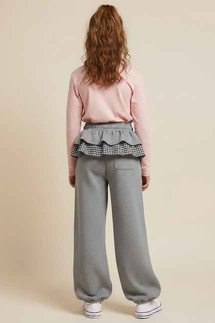Pantalon Gris Ample Molletonné Volants Fille - vue 2