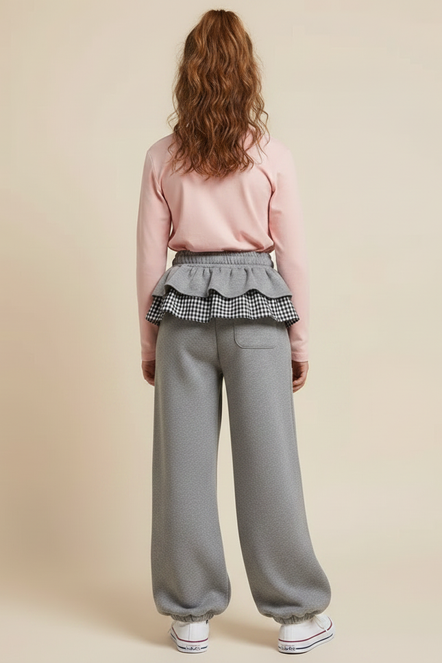 Pantalon Gris Ample Molletonné Volants Fille - vue 2