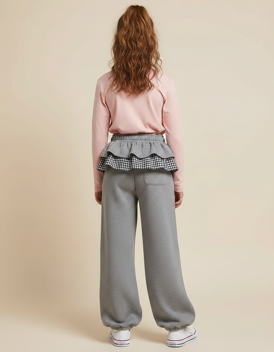 Pantalon Gris Ample Molletonné Volants Fille - vue 2