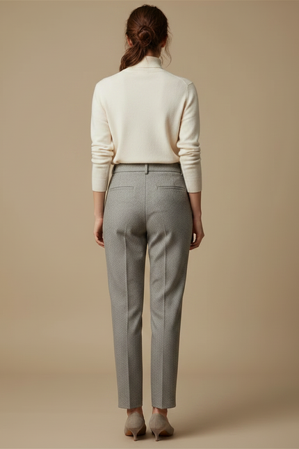Pantalon Gris Élégant Droit Texturé Femme Habillé - Tweed - vue 2