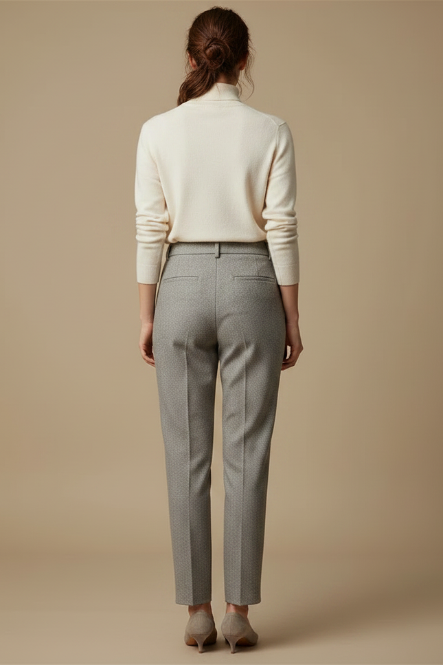 Pantalon Gris Élégant Droit Texturé Femme Habillé - Tweed - vue 2