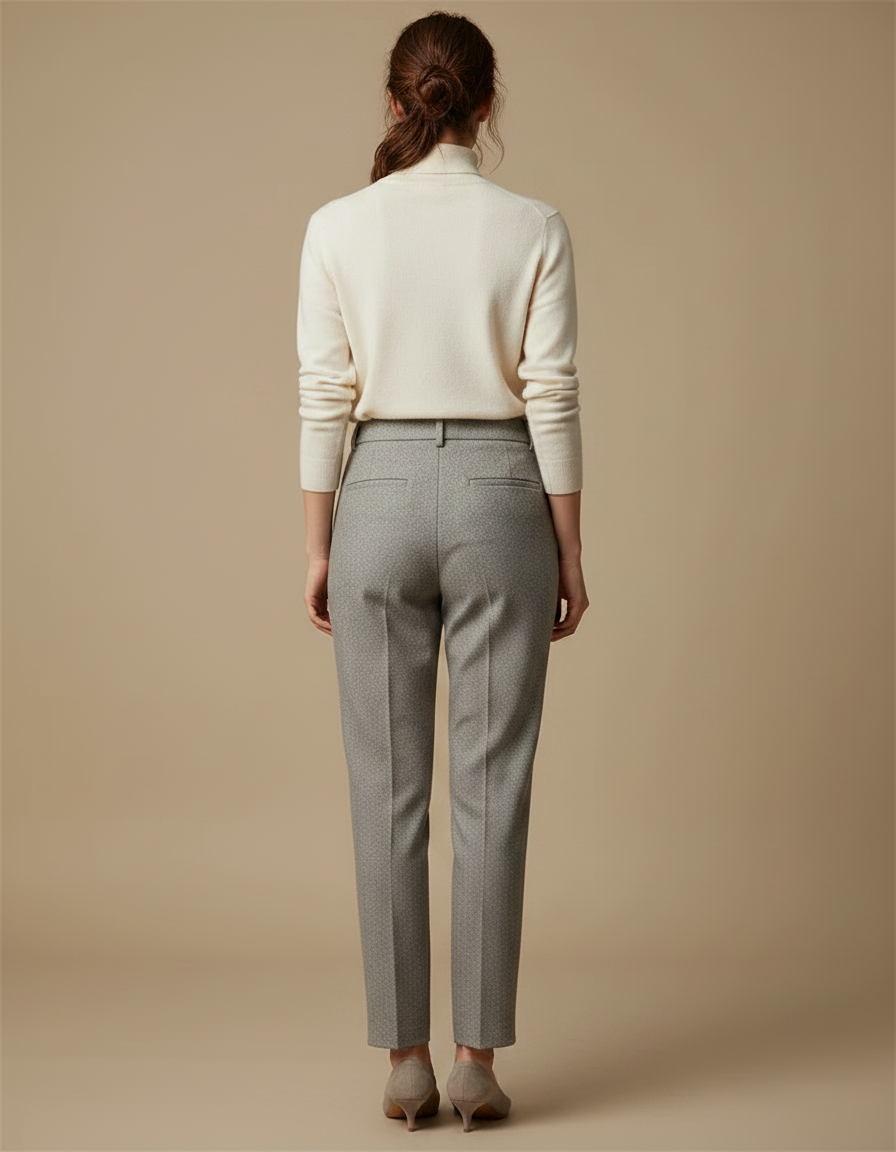 Pantalon Gris Élégant Droit Texturé Femme Habillé - Tweed - vue 2