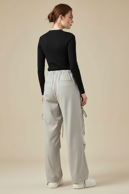 Pantalon Gris Cargo Ample Cordon Décontracté Femme - Polyester - vue 2