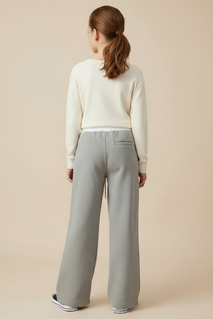 Pantalon Gris Ample Sportif Molletonné Cordon Fille - vue 2