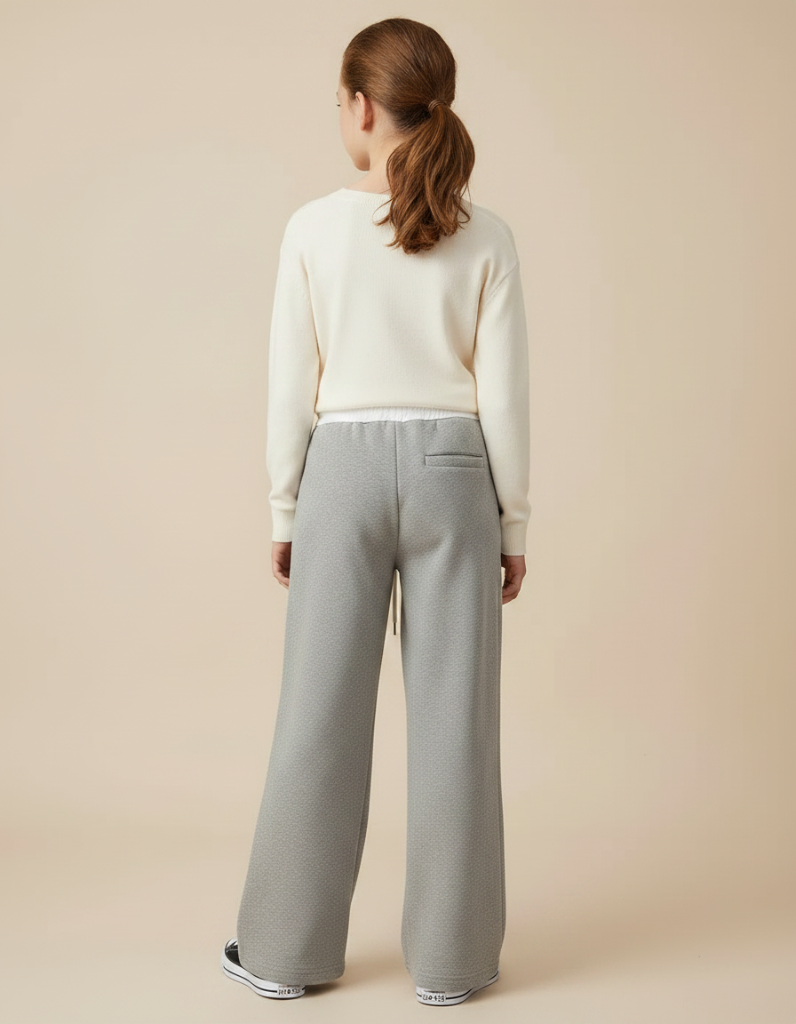 Pantalon Gris Ample Sportif Molletonné Cordon Fille - vue 2