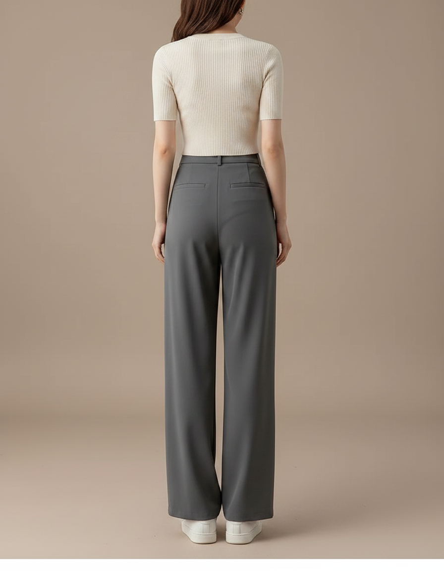 Pantalon Gris Tailleur - Polyester - vue 2