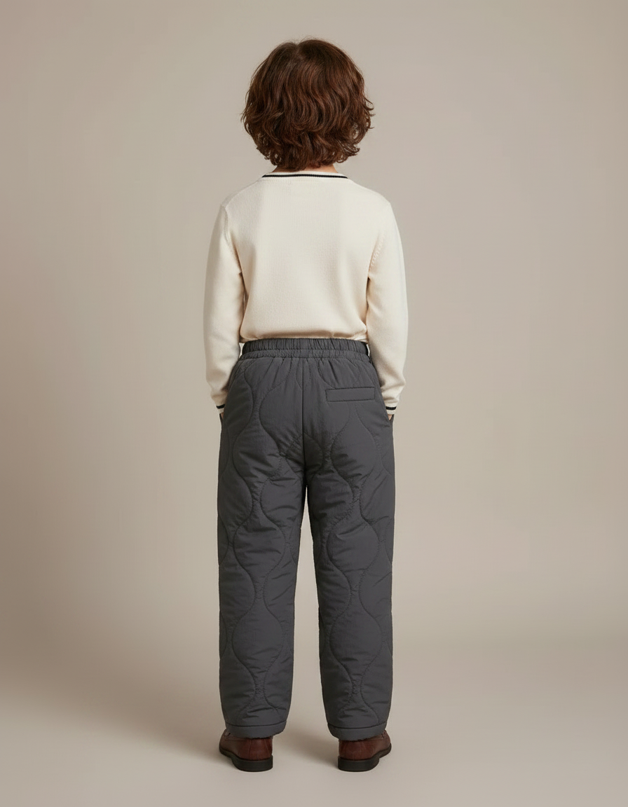 Pantalon Gris Matelassé Hiver Chaud Enfant Confortable - Polyester - vue 2