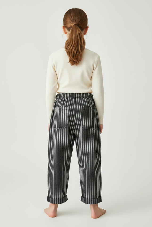 Pantalon Gris Rayé Ample Taille Élastique Enfant - Jean - vue 2