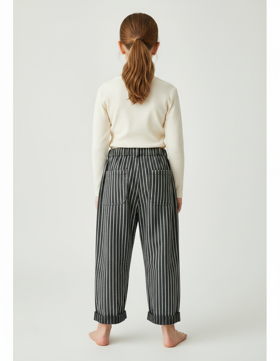 Pantalon Gris Rayé Ample Taille Élastique Enfant - Jean - vue 2