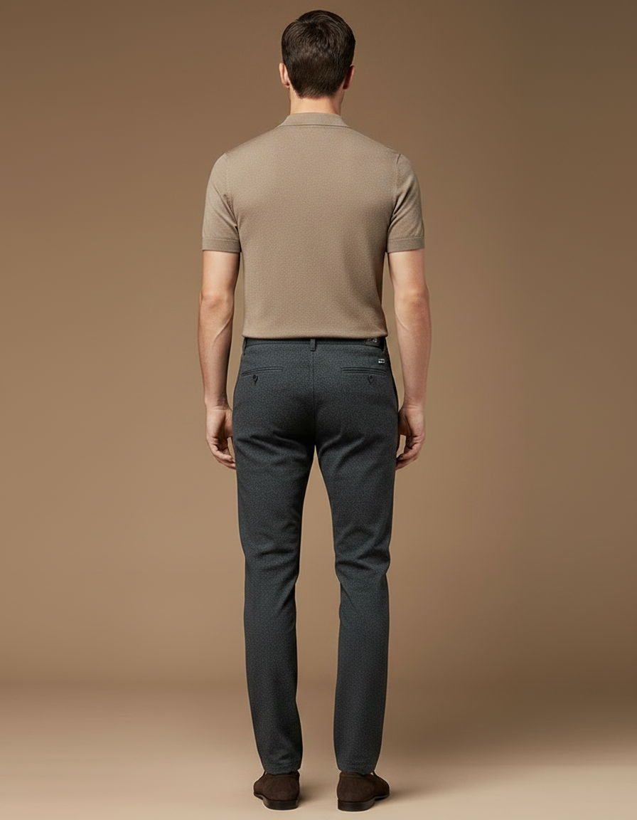 Pantalon Gris Homme Décontracté Ajusté Élégant Uni - Laine - vue 2