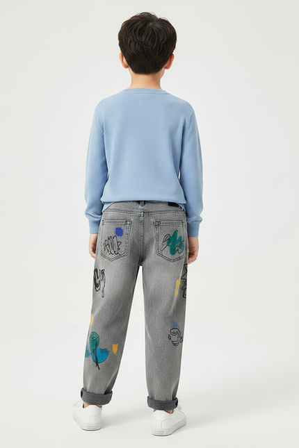 Pantalon Gris Denim Imprimé Décontracté Garçon - Jean - vue 2