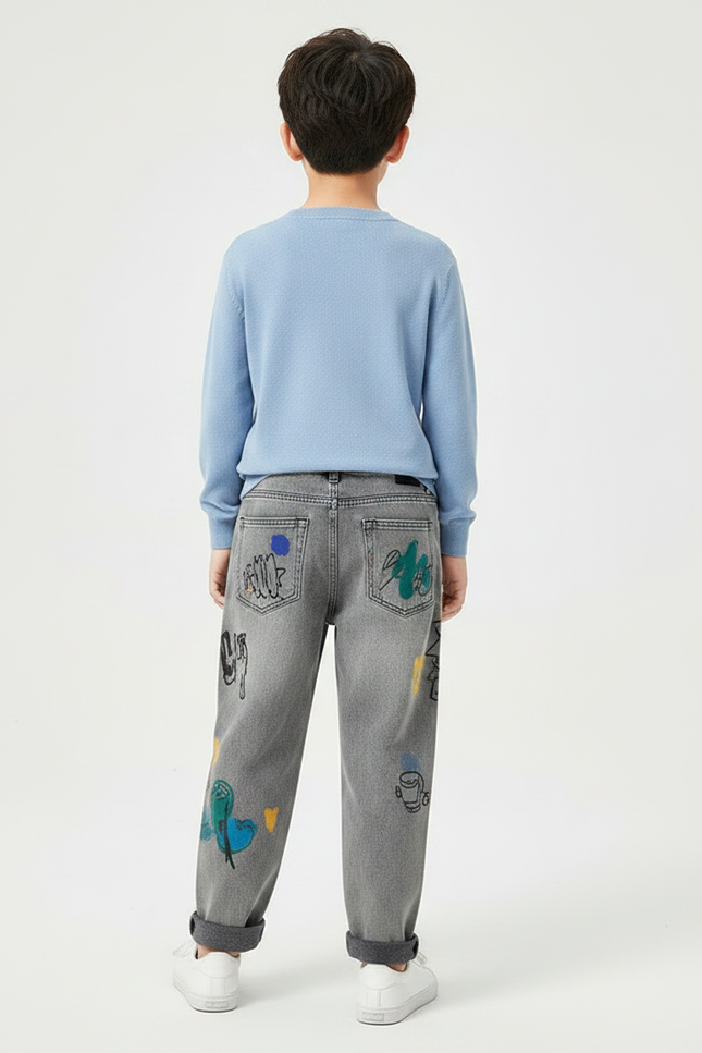 Pantalon Gris Denim Imprimé Décontracté Garçon - Jean - vue 2