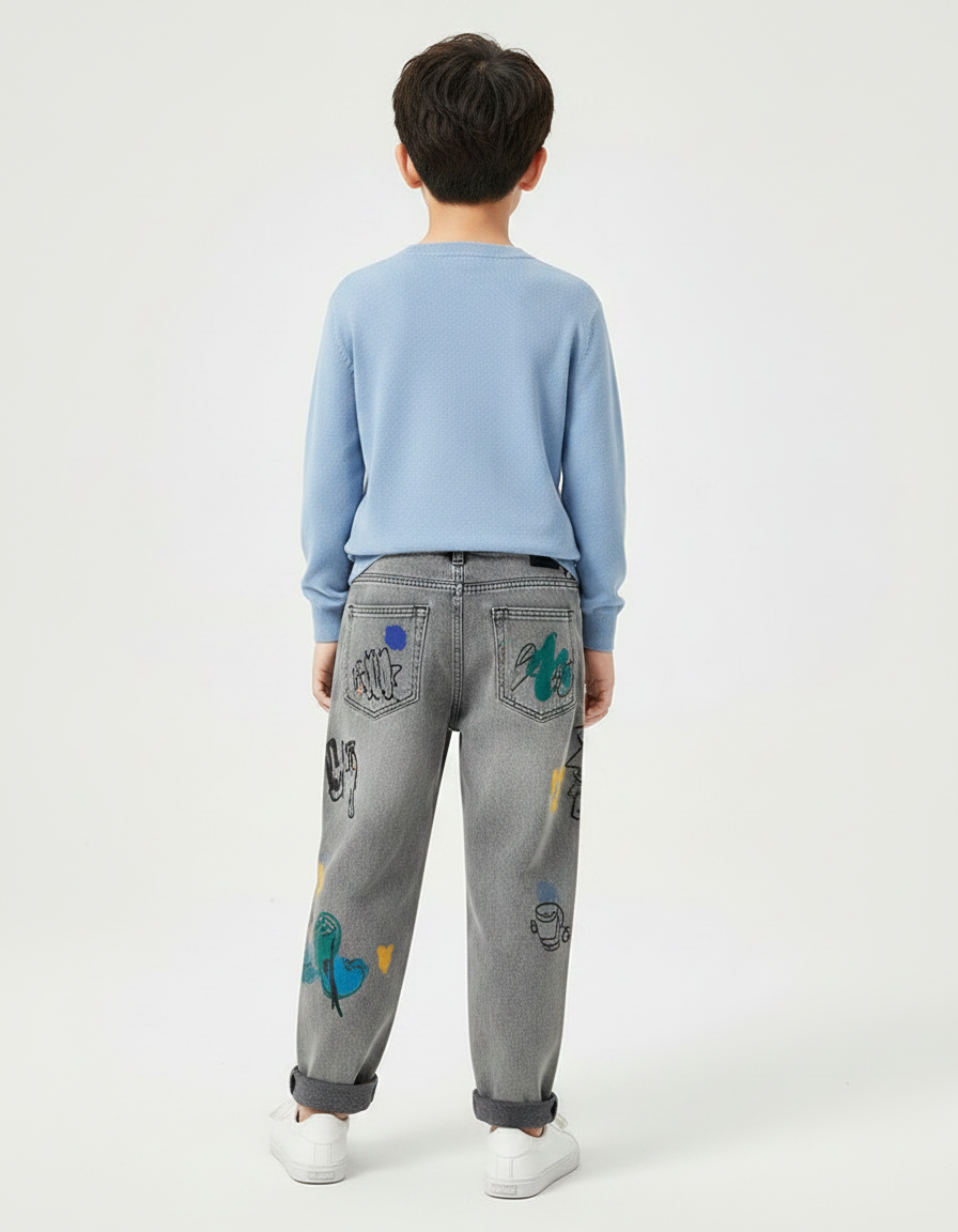 Pantalon Gris Denim Imprimé Décontracté Garçon - Jean - vue 2